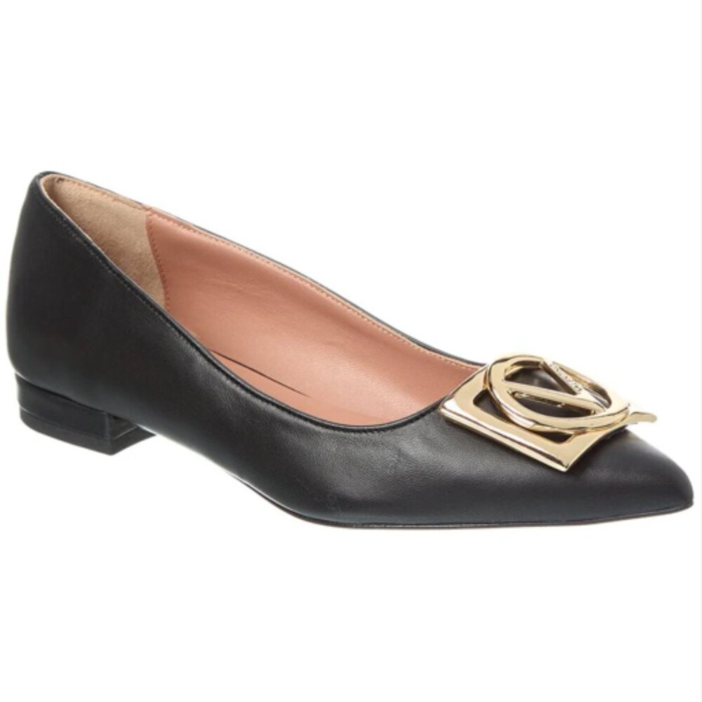 Valentino By Mario Valentino Flora Leather Flat. Black. size 8.